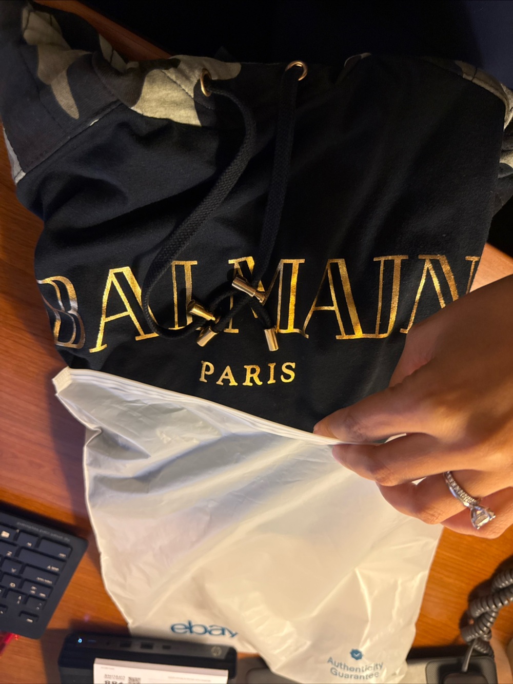 Balmain Sweatshirt with Gold Logo and Camouflage Trim